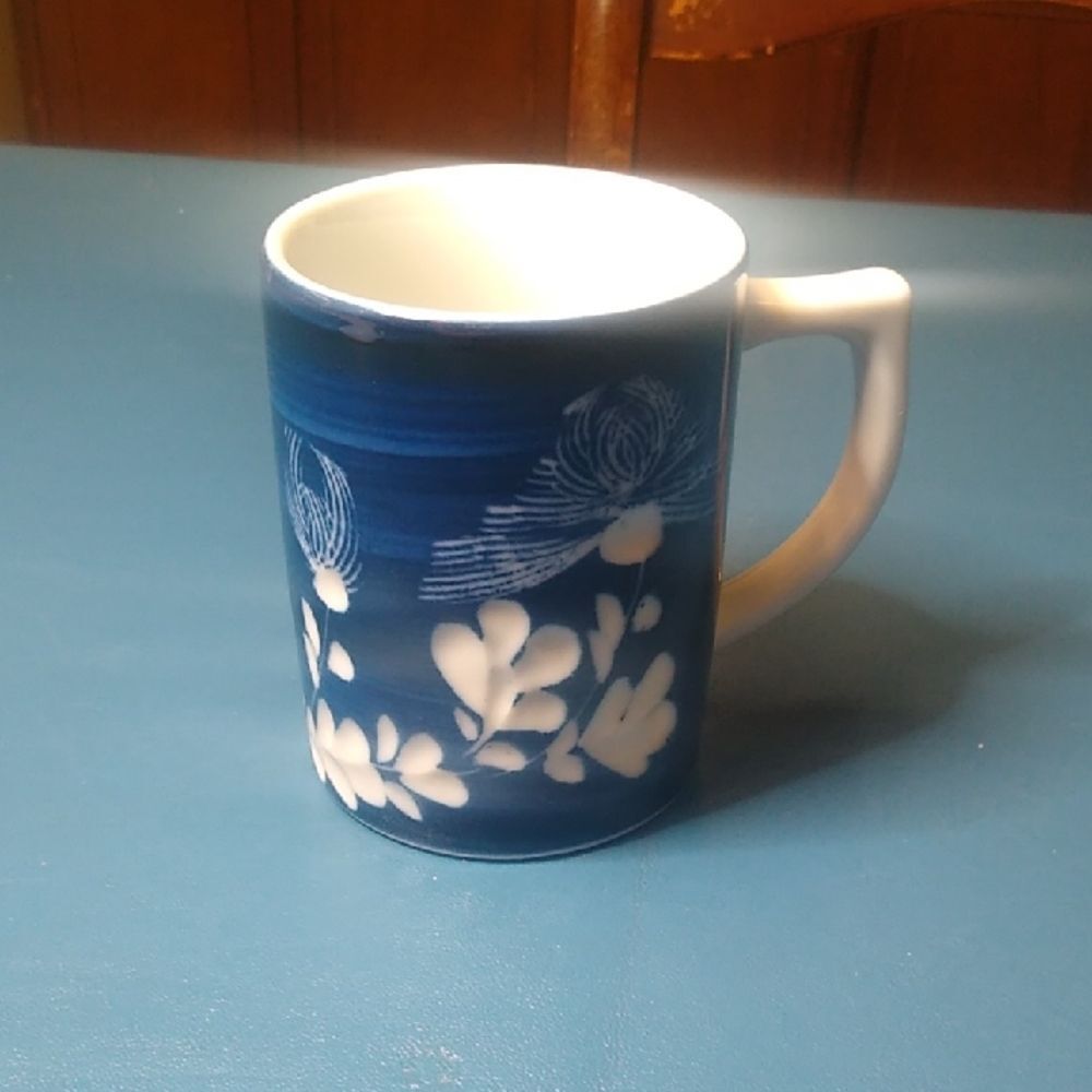 Blue Floral Ceramic Mug Cottagecore Grandmacore